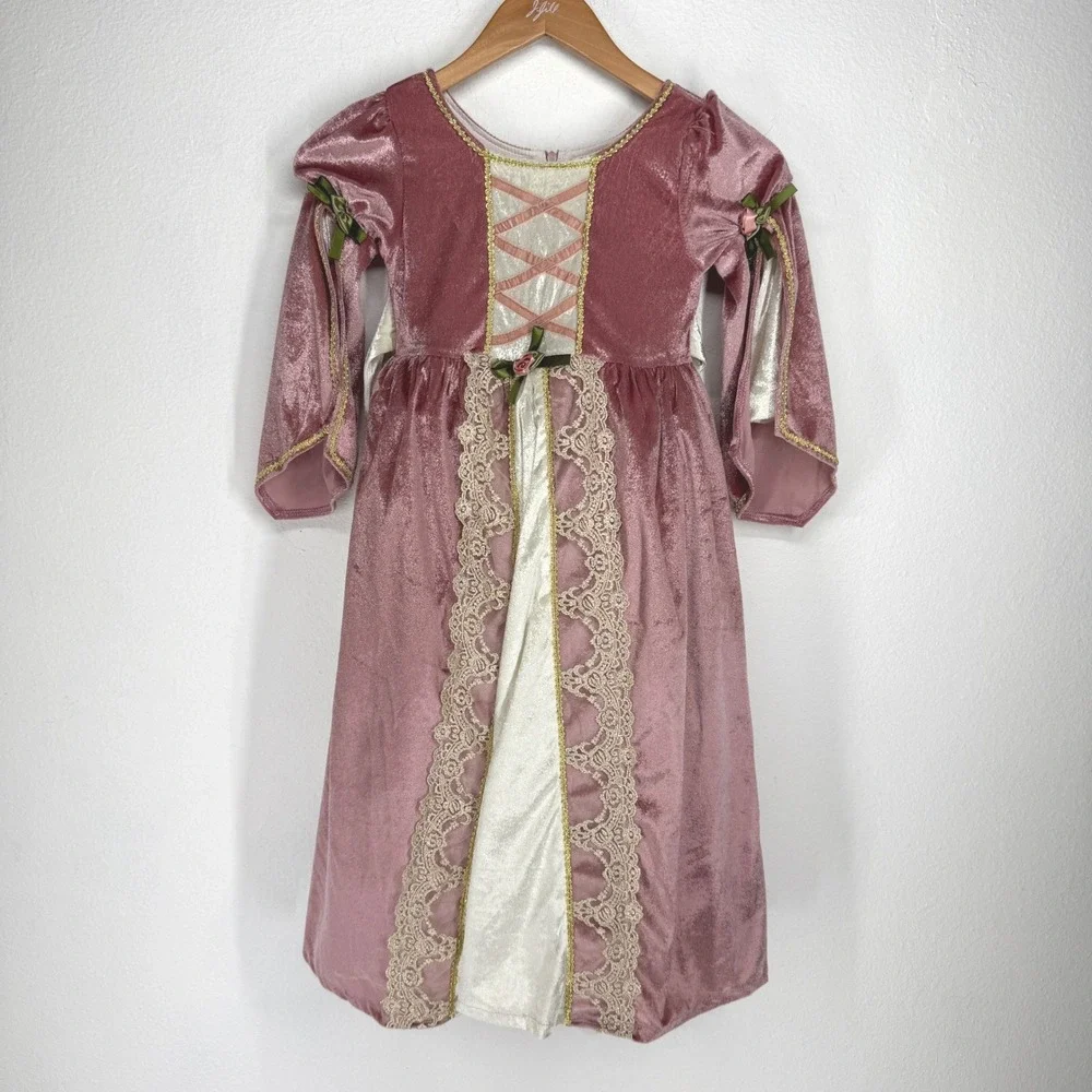 Trish Scully Child Rapunzel Pink Velvet Medieval Princess Gown Lace Dress Size 6